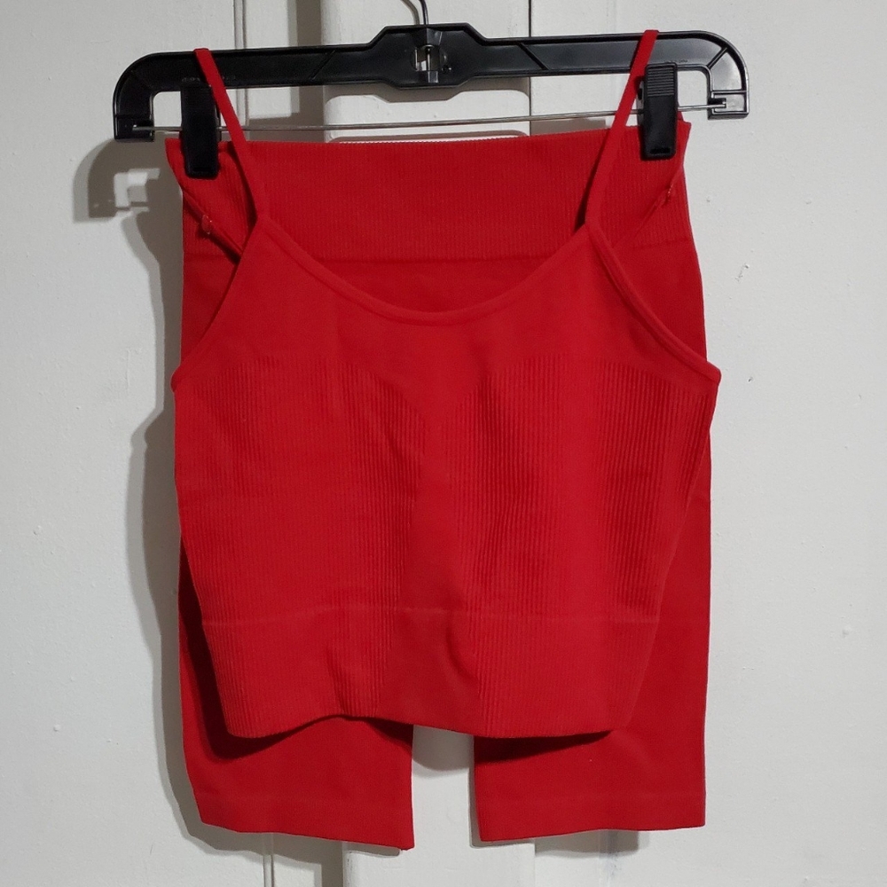 Red biker short set